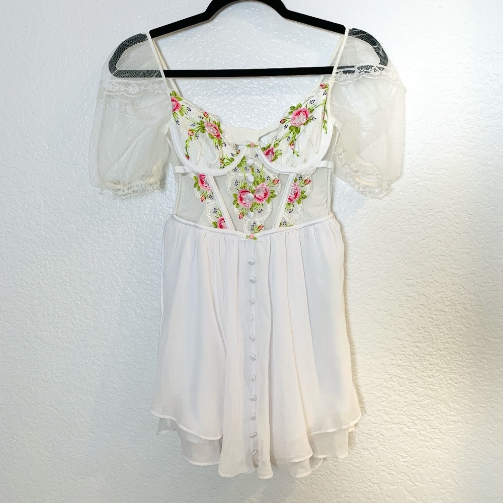 For Love & Lemons Trellis Rose Mini Dress XS Coquette Romantic Feminine Babydoll